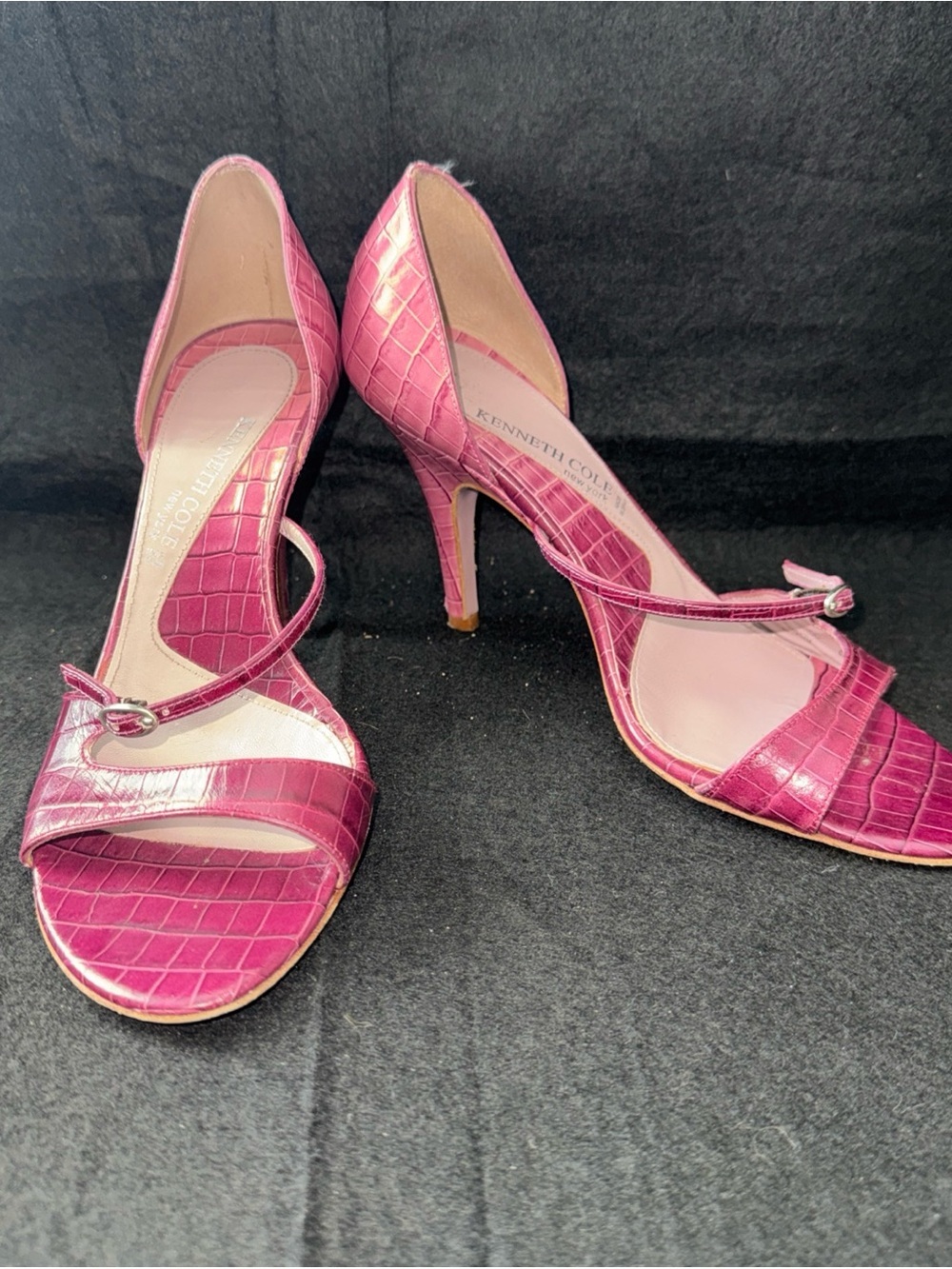 Kenneth Cole NY Purple Leather Strappy Slip On Stiletto Heel Shoes Pumps 6.5